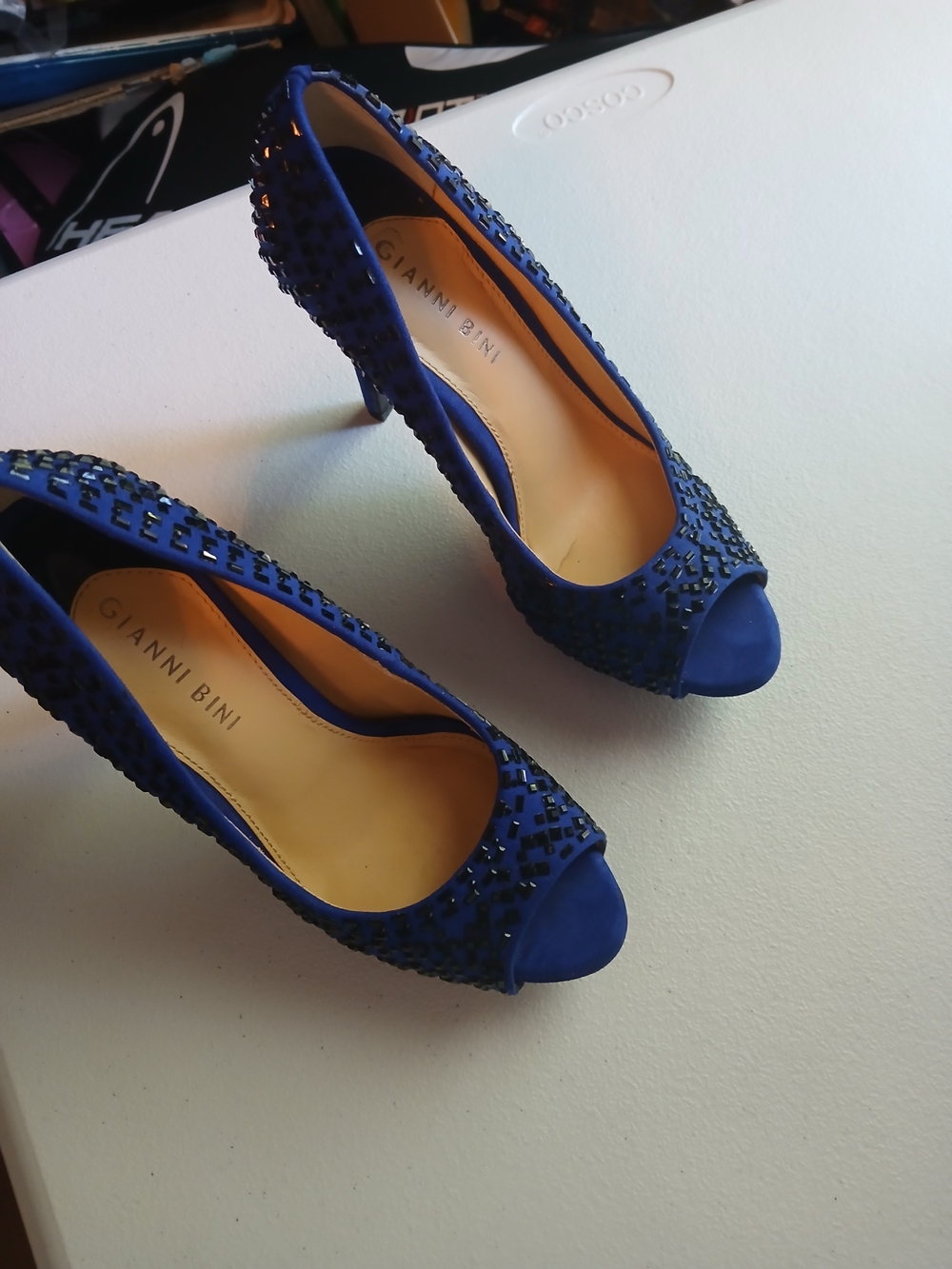 Gianni Bini Women's Royal Blue Embellished Peep-Toe Pumps Size 6